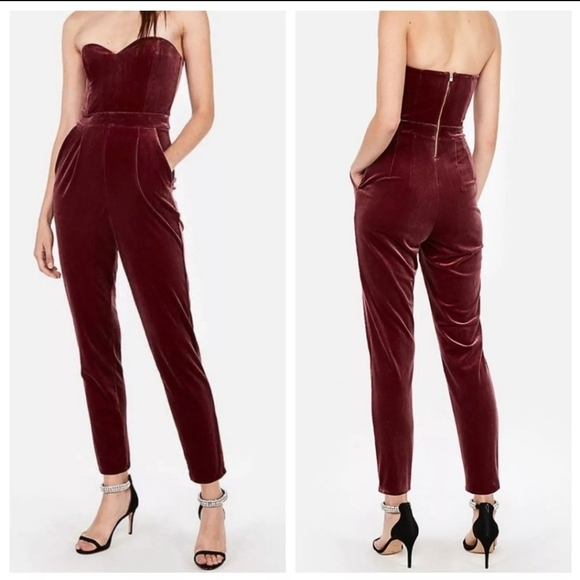 Express Pants - EXPRESS maroon streetwear modern preppy velvet  Women's jumpsuit Size 12